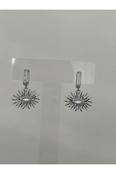 JELLY Women's Steel Silver Color Zircon Stone Evil Eye and Sun Figured Women's Dangle Earrings