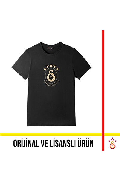 Galatasaray Lisanslı 2025 Logolu Şampiyonluk Siyah T-Shirt