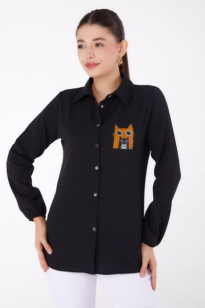 TOFİSA Printed Shirt Black - 13345