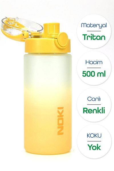 Telvesse Water Flask Tritan Wide Mouth Water Bottle Gradient Sports Flask Waterer Bpa-Free 500ml Yellow 0109