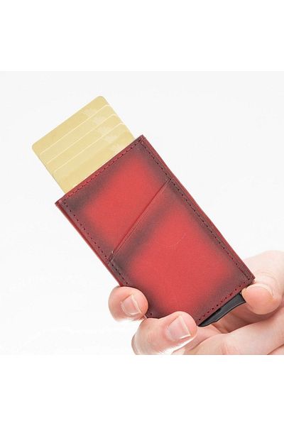 Enseb Torres Leather Card Holder with Mechanism V4EF Red