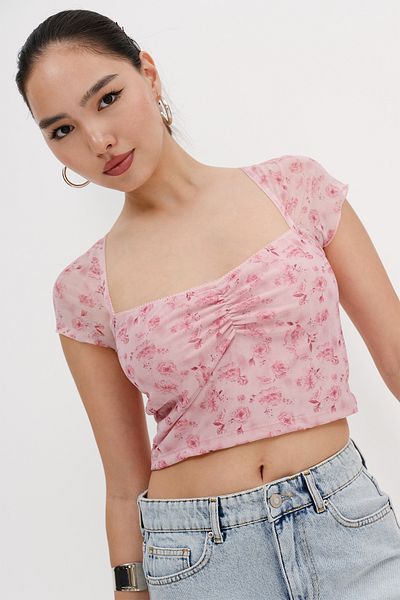 Addax Floral Patterned Crop Blouse P17227-A7