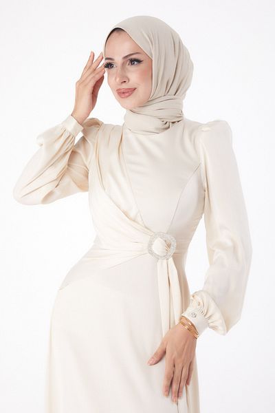 TOFİSA Stoned Evening Dress Beige - 26193
