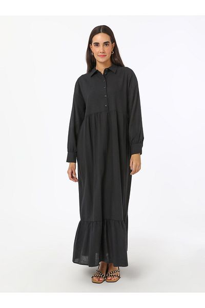 Benin Βαμβακερό φόρεμα Hijab με λεπτομέρεια βολάν - Μαύρο - Μπενίν