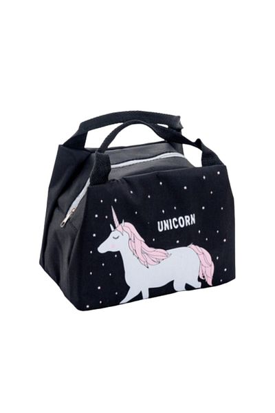 zola Geanta termica pentru mancare, 21x14x15 cm, neagra, model cu unicorn