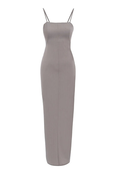 Keikei Bej dokuma kolsuz orta boy elbise