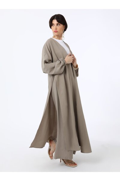 Refka Yumuşak Tuşeli Bağlama Detaylı Kap Pantolon İkili Takım - Vizon - Refka