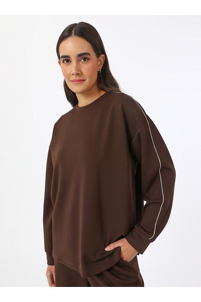 Refka Modal Tracksuit Set with Shiny Stripe - Brown - Refka