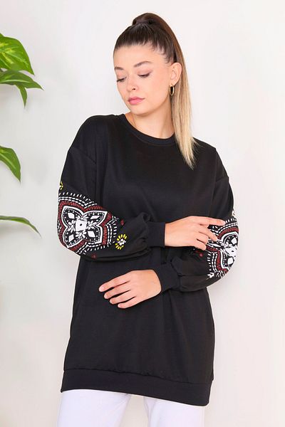 TOFİSA Pulover negru pentru femei cu gât drept - 23129