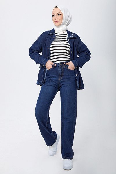 TOFİSA Wide Leg High Waist Jeans Dark Blue - 23664