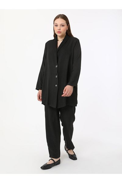 ALİA Plus Size Woven Jacket & Pants Set - Black - Alia