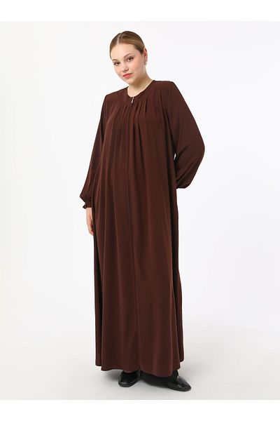 ALİA Μανίκι με φερμουάρ Λεπτομερές Medine Silk Large Size Ferace - Καφέ - Alia