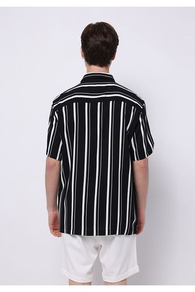 Colin's Regular Fit Shirt Neck Striped Men's Black Short Sleeve Shirt