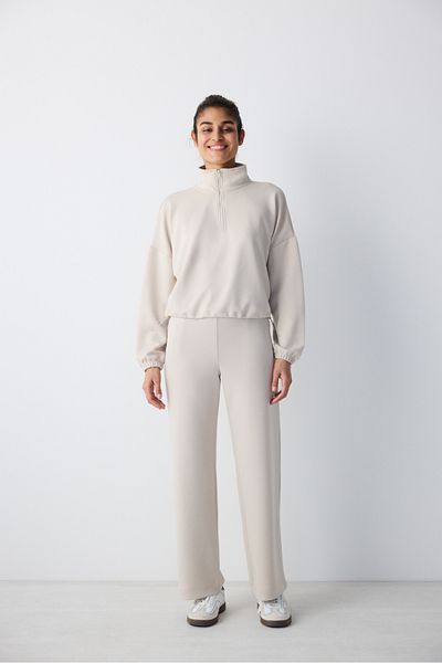 Penti Φούτερ με μισό φερμουάρ σε χρώμα πέτρας Silky Touch Crop