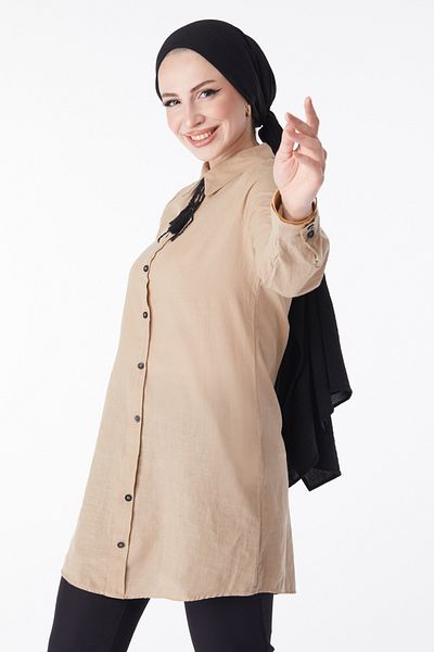 TOFİSA Tassel Detailed Tunic Beige - 13159