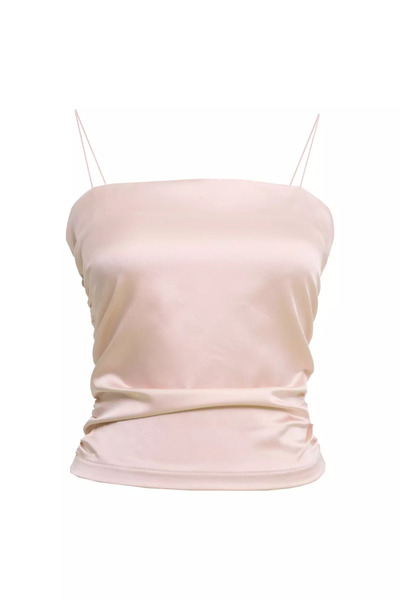 Keikei Bej saten kolsuz crop top