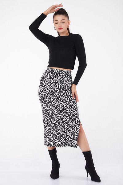 TOFİSA Patterned Slit Skirt Black - 26321