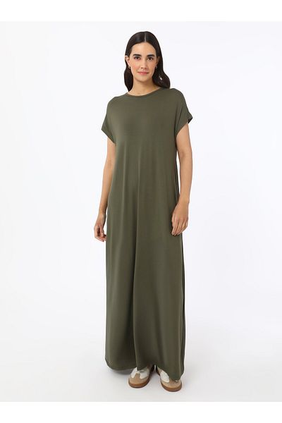 Benin Κοντομάνικο Φόρεμα Hijab Viscose - Χακί - Μπενίν