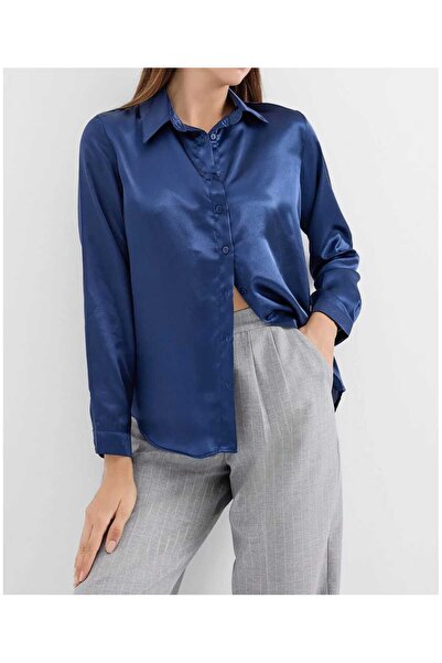 ABOUT US قميص ساتان بأكمام طويلة وقصة عادية # 9964