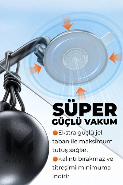 MATEO 360° Döner Araç İçi Telefon Tutucu Güçlü Vakum Titreşim Engelleyici Sabit Destek Tek Elle Kullanım