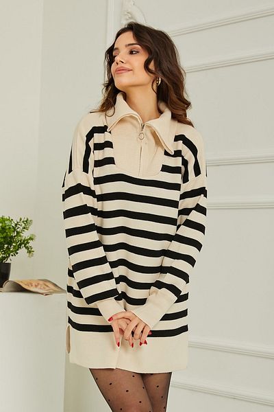TOFİSA Cream Colored Trucker Collar Sweater - 26767