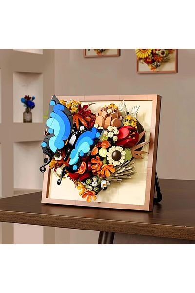 OBRO 3D Botanical Construction Set for Adults, Heart, Flowers, Butterfly, Plastic, 765 Pieces, Blue