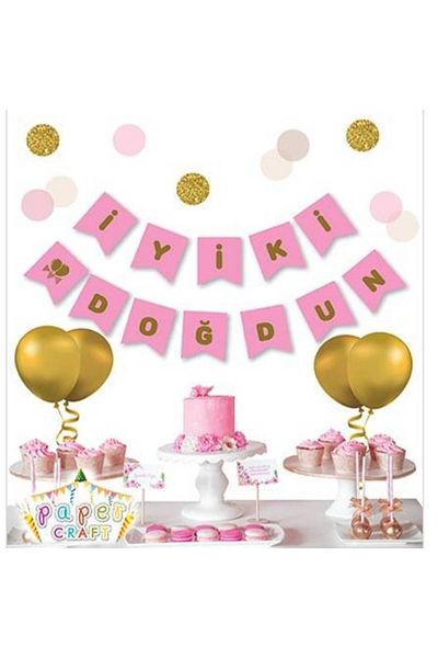 Deniz Party Store Pink Happy Birthday - Πάνω από χρυσό φύλλο