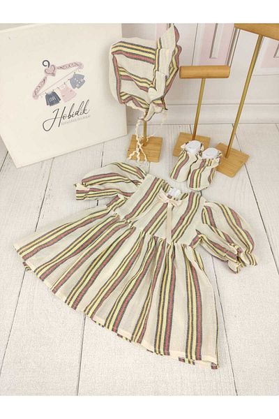 Hobidik HOBİDİK Girl's Organic Hand-Woven Linen Dress Set with Bow Detail