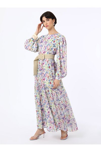 Benin Rochie Hijab cu Motiv Acuarelă - Motiv Floral Liliac - Benin