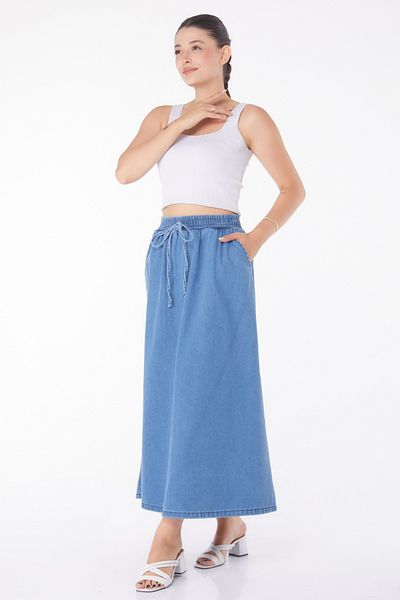 TOFİSA Blue Thin Denim Women's Skirt - Straight Medium - 25360
