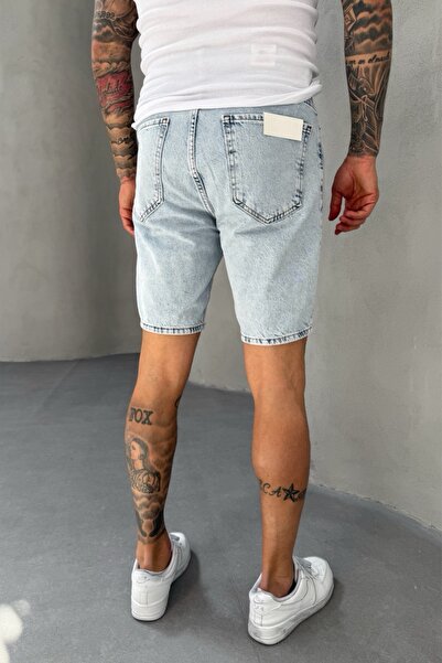 MADZEYMODA Kar Yıkama Denim Kumaş Buz Mavi Erkek Jean Kot Şort Mz488