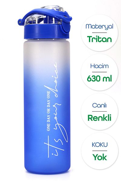 Telvesse Water Flask Tritan Wide Mouth Water Bottle Gradient Type Sports Flask Waterer Bpa-Free 630ml Blue 0111