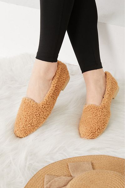 TOFİSA Women's Mink Plush Ballerinas - 26653