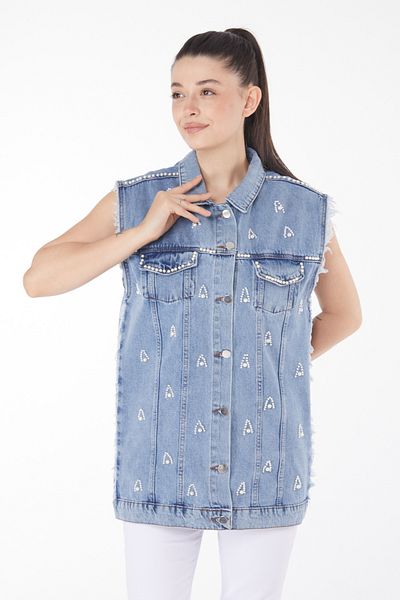 TOFİSA Vestă din denim cu pietre albastre - 25367
