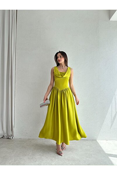 Mooi Butik HİPATİA Maxi Elbise 5090 - Yağ Yeşili