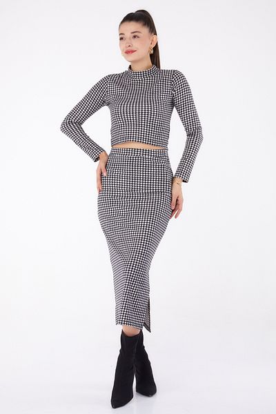 TOFİSA Patterned Slit Skirt Black - 26322