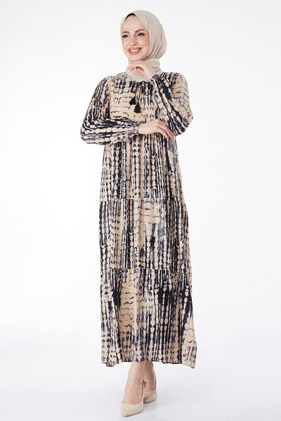 TOFİSA Patterned Colorful Dress Beige - 24990