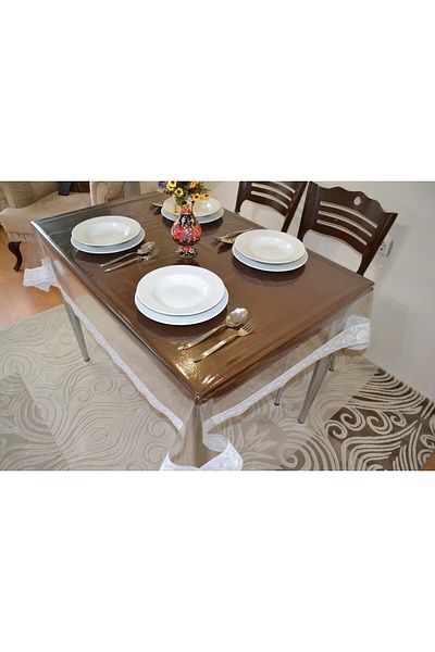 cs ilkim Transparent PVC Tablecloth with White Laces