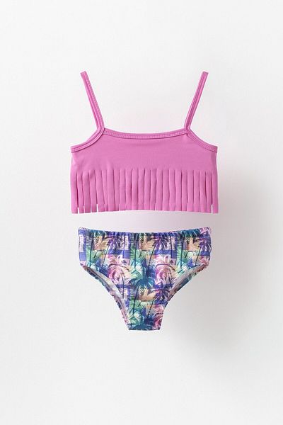 Banamio Zephyr Palm Patterned Strappy Girl's Swimsuit Bikini Set