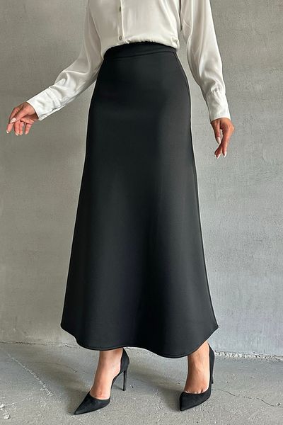 AVVER Γυναικεία Μαύρη Scuba Puff Υφασμάτινη Μανίκια Hijab και Casual Φούστα