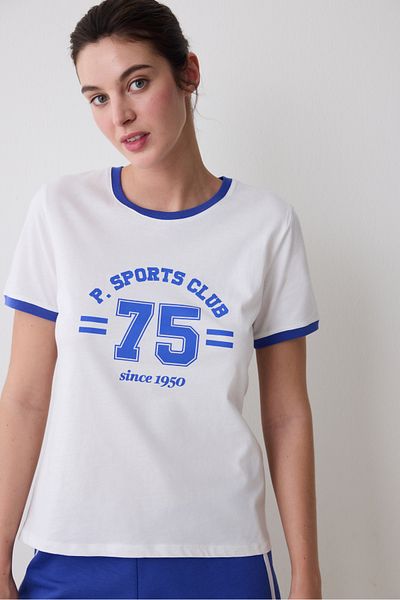 Penti Μπλουζάκι με ρετρό αντίθεση με σερβιρισμένο λευκό