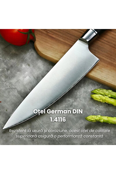 NEOSOR Cutit Bucatar, Otel German,Maner Lemn Pakka,Ascutire de Lunga Durata,Pentru Carne,Peste, Legume,20cm