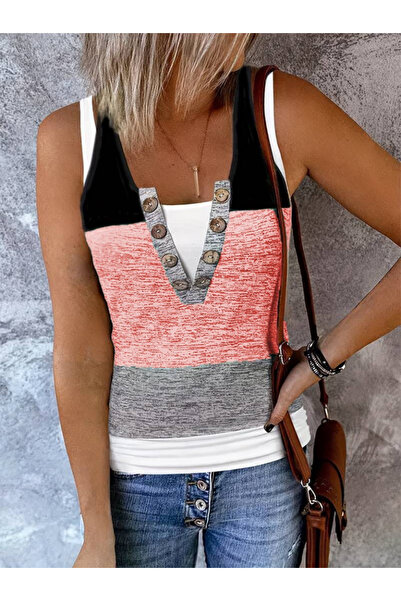 ALPACO Γυναικεία μπλούζα με λαιμόκοψη σε σχήμα V με κουμπιά μπροστά από βισκόζη -ΣΥΛΛΟΓΗ