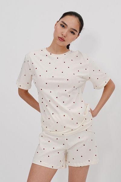 Addax Set pijama cu model de inimă cu pantaloni scurți Ş119