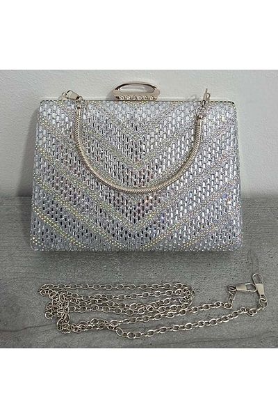 FashionForYou SUN POP event clutch bag, with multi-colored rhinestones, Silver