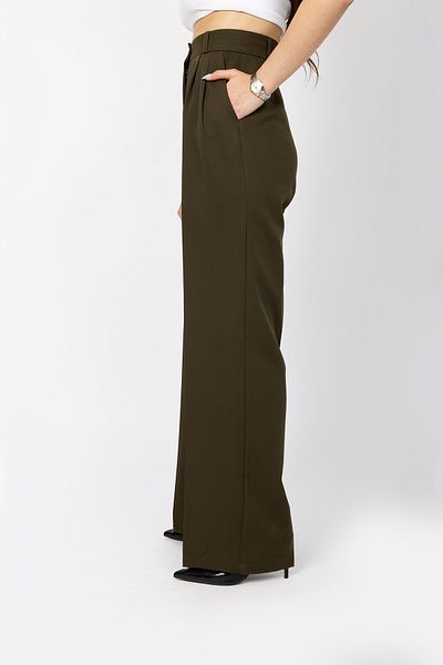 Stil Sepeti Women's Khaki High Waist Pleated Palazzo Fabric Pants Drl-100078236