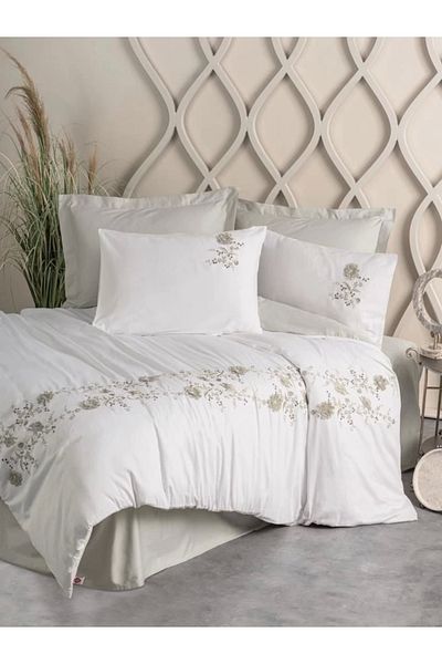RBY Cotton Box 3D Embroidered Double Satin Duvet Cover Set Urian Beige