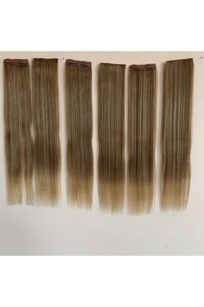 papatya peruk Auburn Ombre Straight Long Heat Styleable 6-Piece Snap Set