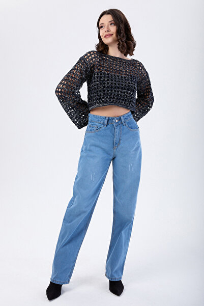 TOFİSA Ψηλόμεσο Palazzo Jeans Blue Stone Wash - 23667