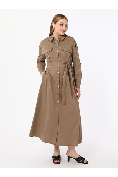 ALİA Plus Size Poplin Shirt Dress - Mink - Alia